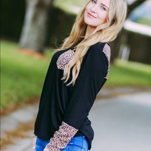 Leopard and Black Baseball Style Tee - Picture 2 of 2